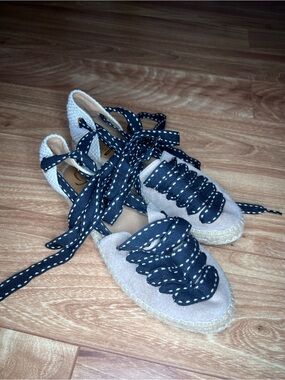 Kanna Spain Suede Lace-Up Espadrille Flats Wrap Sandals EU 38 Beige